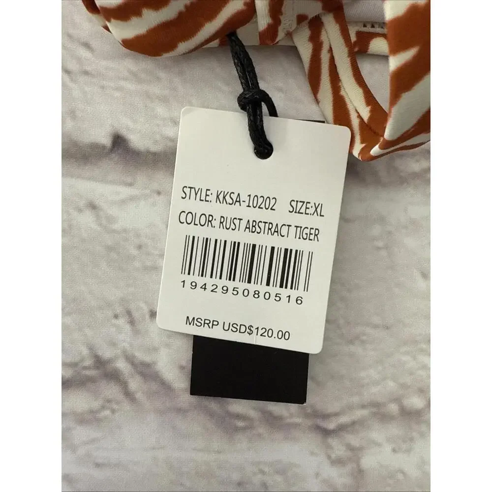Kendall & Kylie XL Brown Rust Abstract Tiger Zebra Animal Bikini NWT
